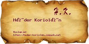 Héder Koriolán névjegykártya